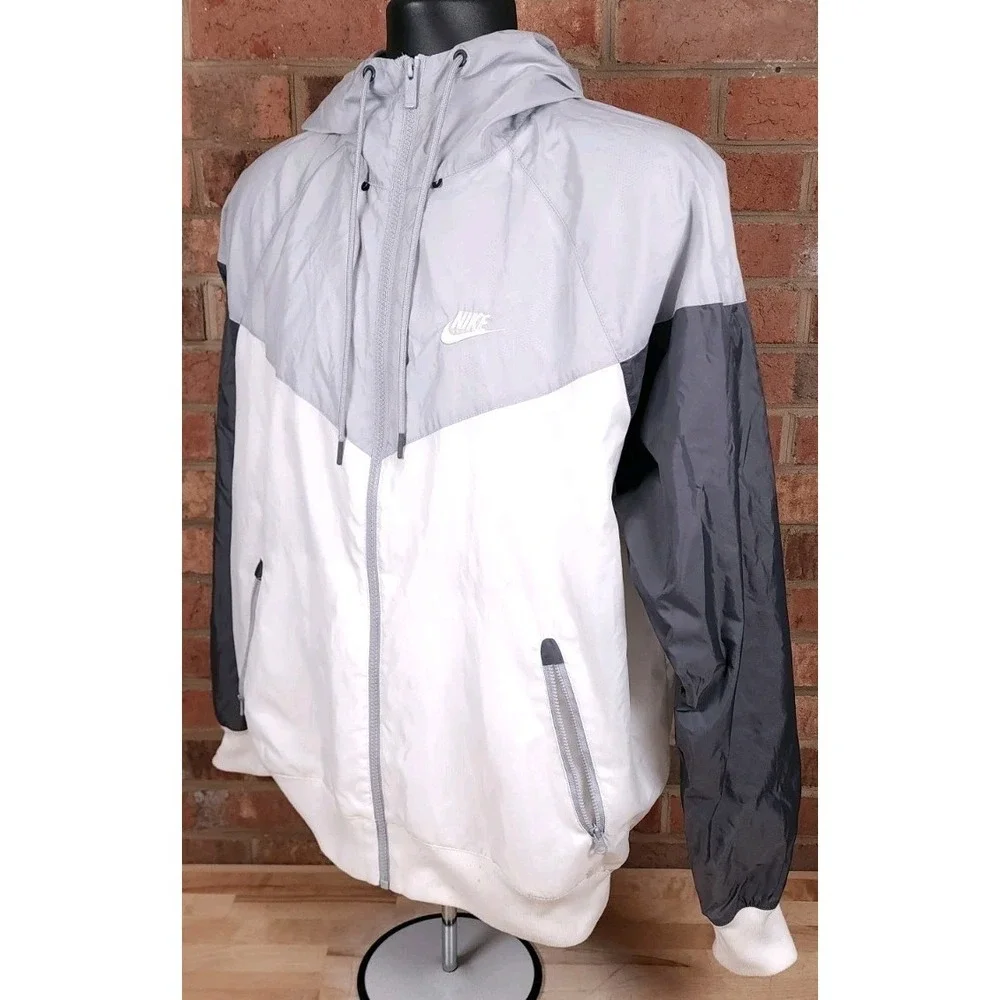 Nike‎ Y2K Hooded Windbreaker Full Zip Jacket Medium Vintage White Gray